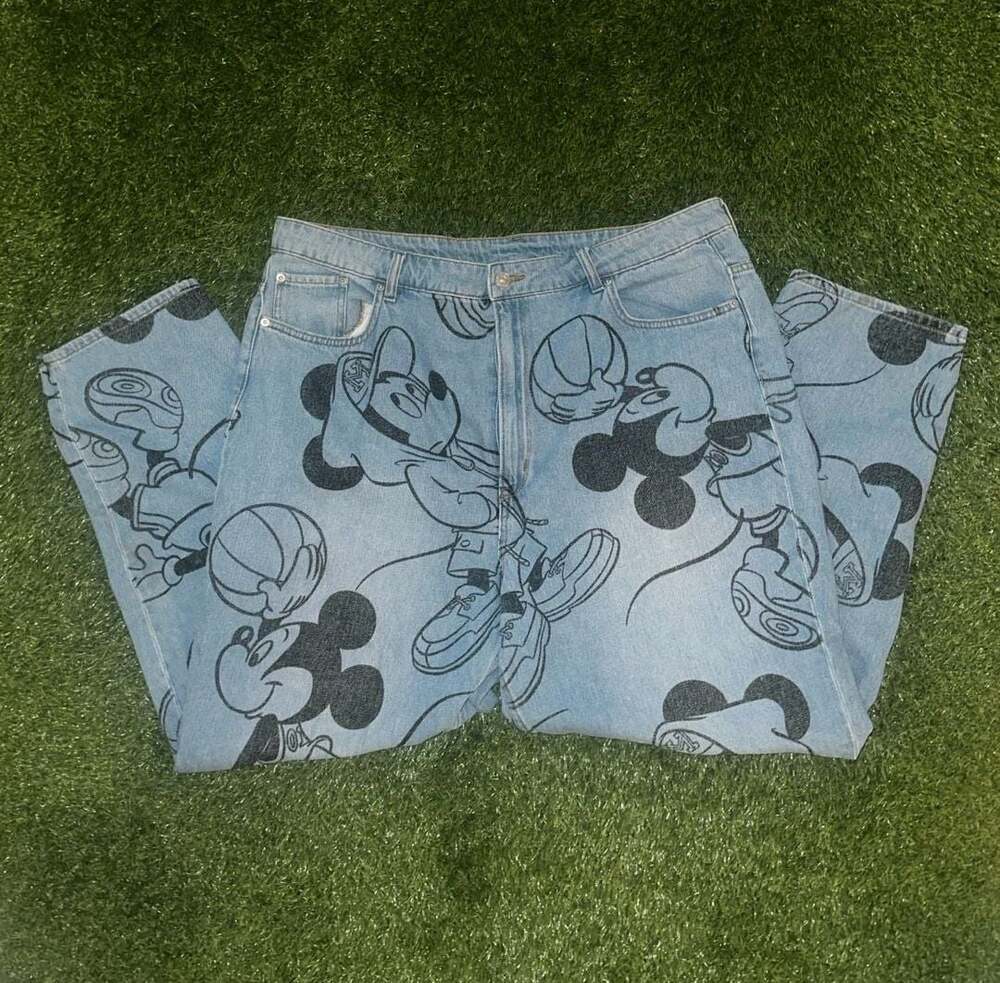 Divided H&M Disney Mickey Mouse All-Over Print Blue Denim Jeans